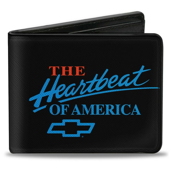 GM General Motors Wallet, Bifold, Chevy Bowtie The Heartbeat of America Black Red Blue, Vegan Leather