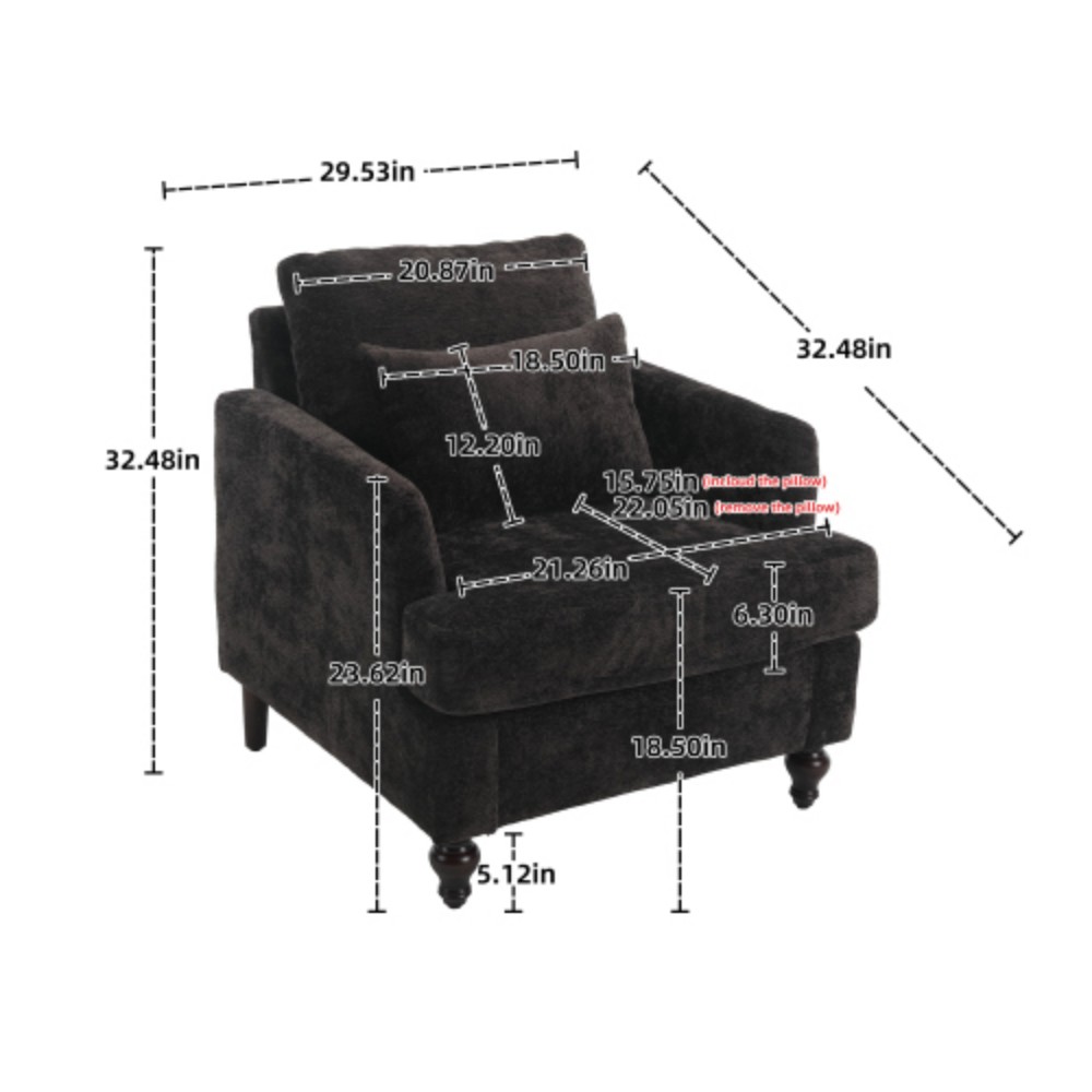 Accent Chair, Mid Century Modern Chenille Armchair with Tufted Back, Studded Solid Wood Frame, Upholstered Lounge Chair for Living Room, Bedroom, Black