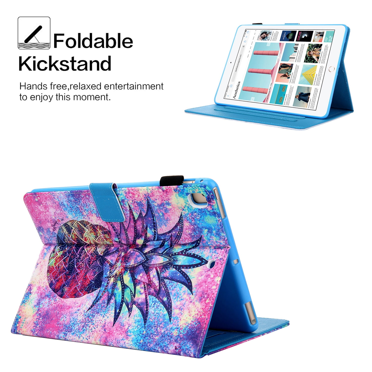 iPad 10.2 Case for iPad 8th 7th Gen 2020 2019, Allytech PU Leather Slim Fit Protection Smart Cover Auto Sleep Wake Pencil Holder Muilt Angle Stand Folio Flip Cover for Apple iPad 10.2",Pineapple