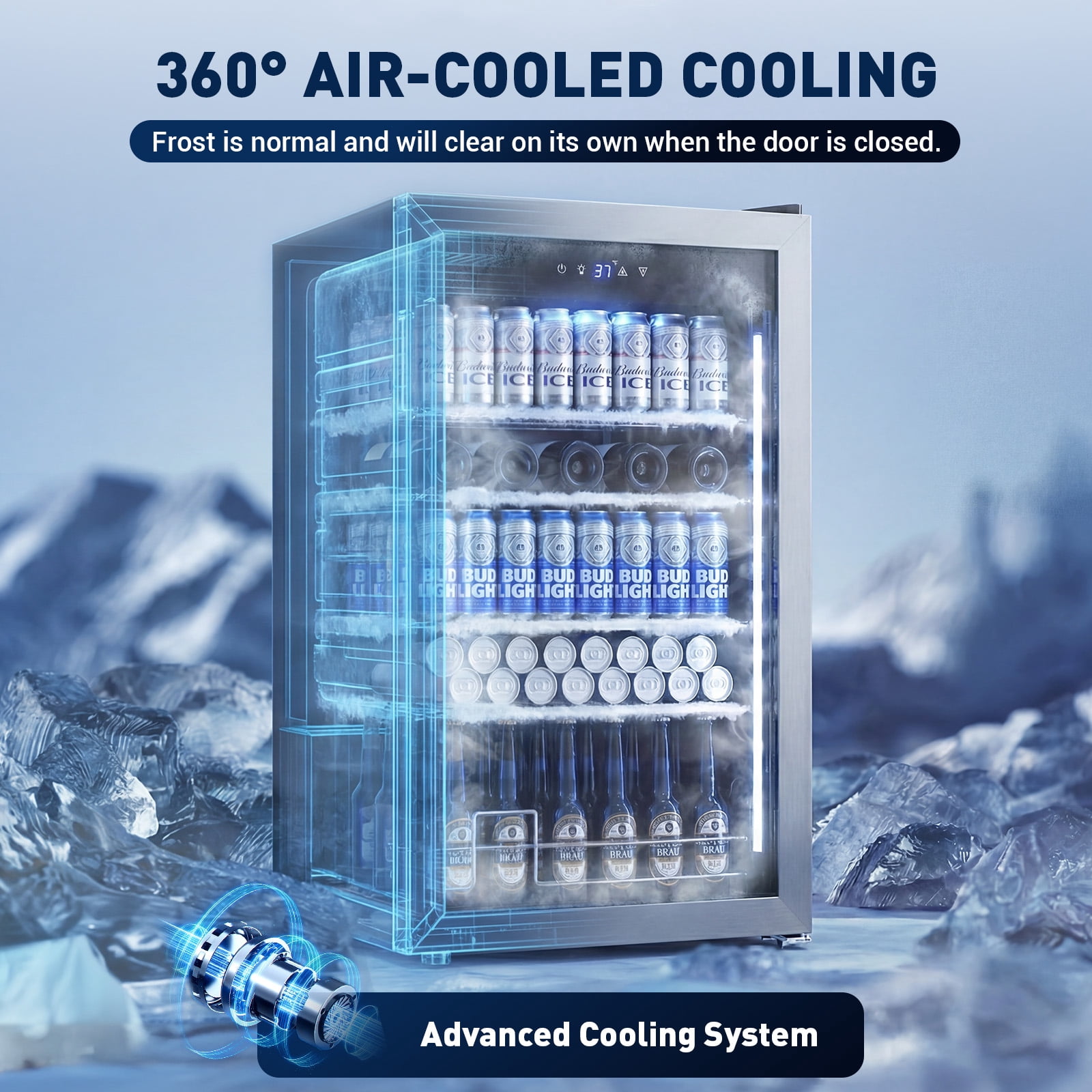TITTLA Mini Fridge 150 Can Beverage Refrigerator and 9 bottles,with Adjustable Removable Shelves Glass Door, for Soda Wine Beer ,Silver