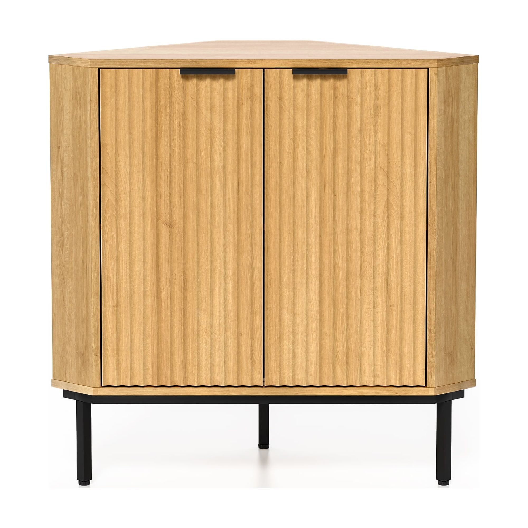 Joyyskill Modern Corner Cabinet, Fluted Small Floor Storage Cabinet with Adjustable Shelf, Freestanding Narrow Organizer for Living Room, Natural Oak