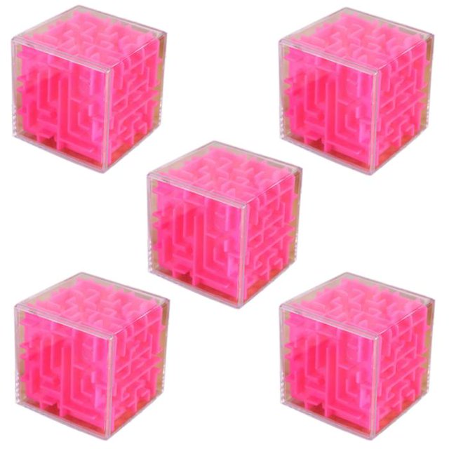 Cubo 3D de 6 Lados Labyrinth-3D 5 Pzas Rosa 7.5x7.5x7.5cm Plástico Cubo Mágico Transparente.