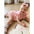 thumbnail image 4 of BemeyourBBs Baby Girls Summer Clothes Cotton Strawberry Outfits Bubble Romper Strawberry Embroidery Flying Sleeve Round Neck Bodysuit Playsuit and Headband Set, 4 of 9