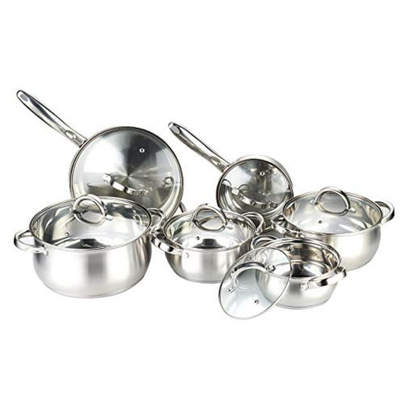 W Unlimited HC12PCSET 12 Piece Stainless Steel Cookware Set with Tempered Glass Lids