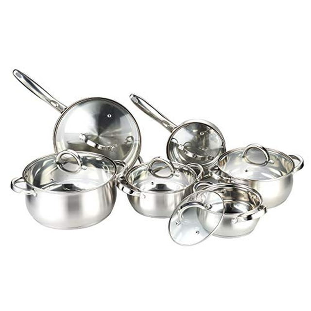W Unlimited HC12PCSET 12 Piece Stainless Steel Cookware Set with Tempered Glass Lids