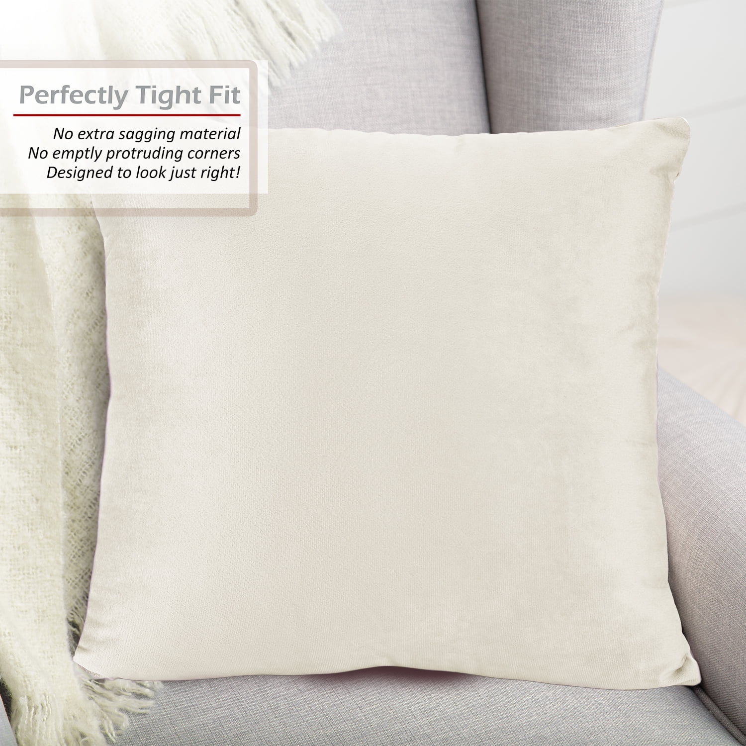 Nestl Velvet Throw Pillow Covers Solid Square Soft Decorative Pillow Cover for Sofa, 18" x 18", Off White, Pack of 4