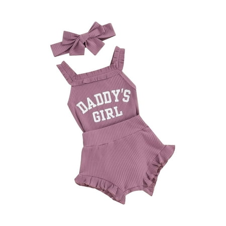 

Suealasg Newborn Infant Girls Summer 3Pcs Outfit Sleeveless Round Neck Letter Print Romper Tops + Elastic Waist Shorts + Headband Set 3M 6M 12M 18M Baby Girls Clothes Set