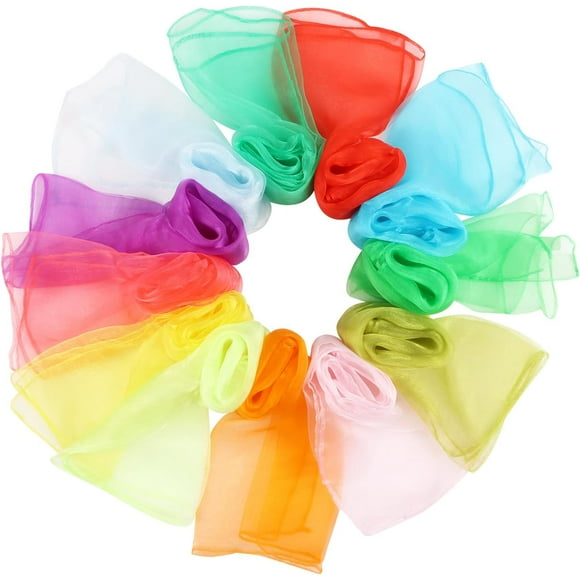 CCINEE 24Pcs Dance Scarves for Kids Play Music Scarves Dance Scarf Play Scarves Movement Square Juggling Silk Tricks Scarves Rhythm Band Scarves Scarfs for Children Movement(12 Colors)