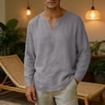 thumbnail image 2 of Men's Long Sleeve Casual V Neck Henley Loose Fit Shirt Big & Tall Summer Beach Hippie Yoga T-Shirts Breathable Pullover Fashion Basic Tee Old Money Style, 2 of 8