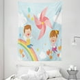 thumbnail image 1 of Pinwheel Tapestry, Children Riding on Rainbow Dreamy Heart Shaped Flowers Fairy Tale Nursery Kids, Wall Hanging for Bedroom Living Room Dorm Decor, 60W X 80L Inches, Multicolor, by Ambesonne, 1 of 2