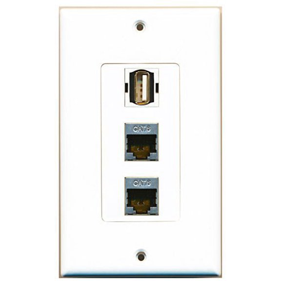 RiteAV - 1 Port USB A-A 2 Port Shielded Cat6 Ethernet Decorative Wall Plate Decorative