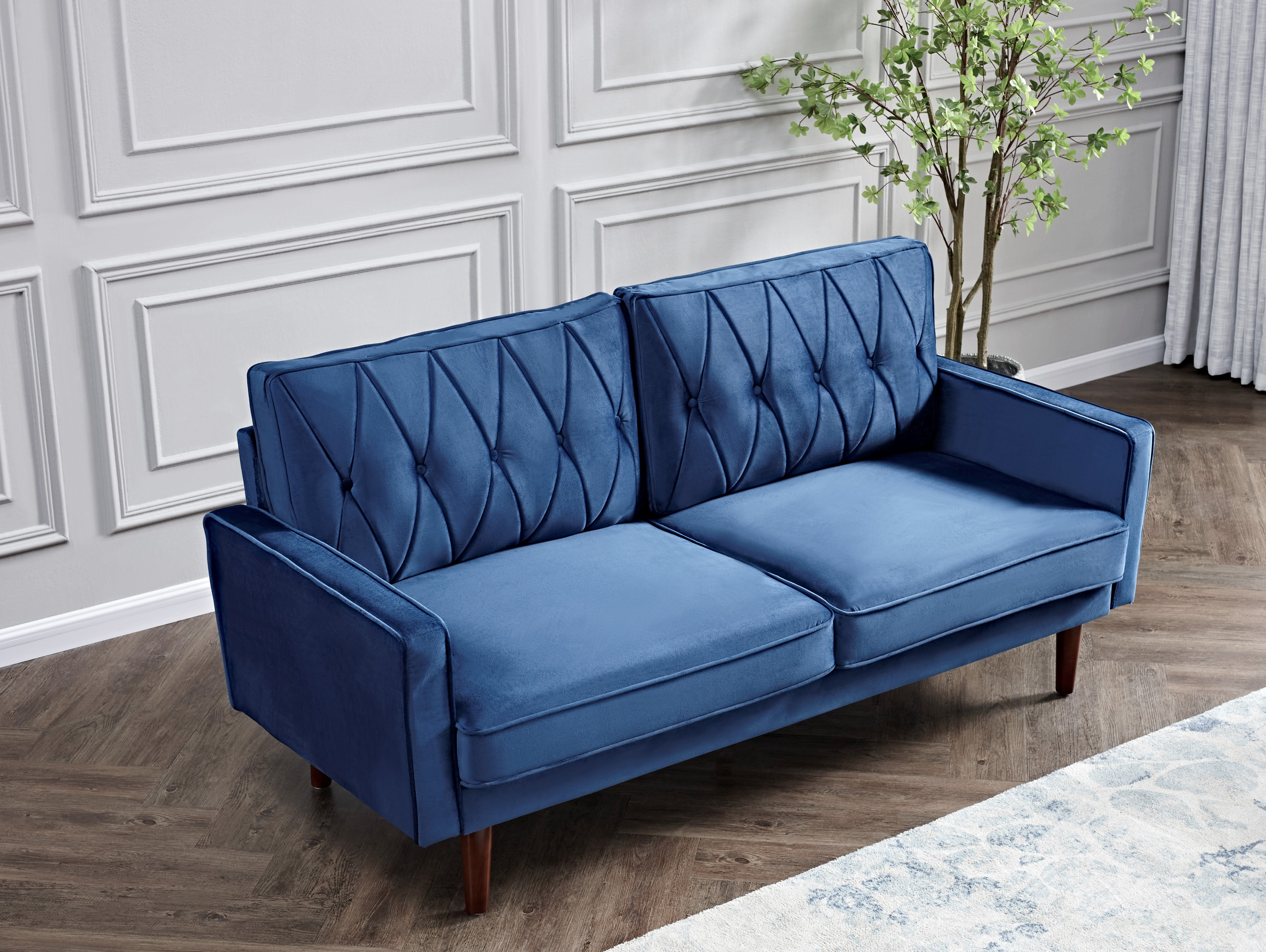 US PRIDE FURNITURE Tufted Cushion Back 69.3 Wide Sofa-Dark Blue