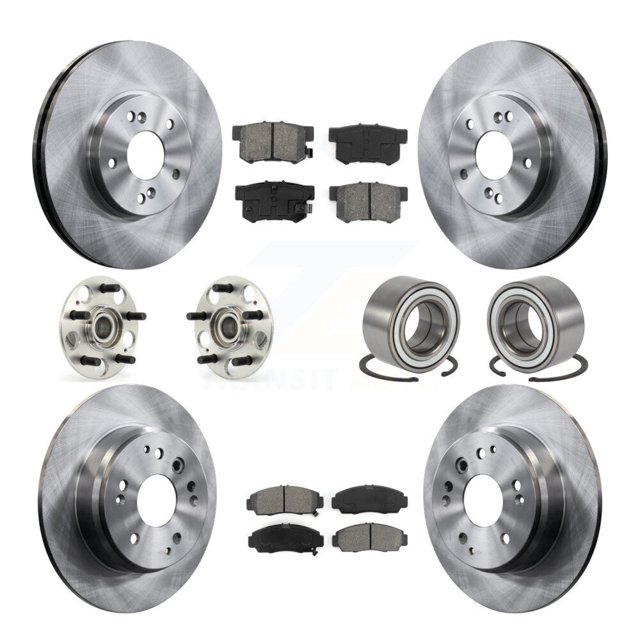 Transit Auto Front Rear Wheel Hub Bearings Assembly Disc Brake Rotors and Semi-Metallic Pads Kit (10Pc) for Car 1999-2003 Acura TL - Left Right Side (Driver Passenger) KBB-106544