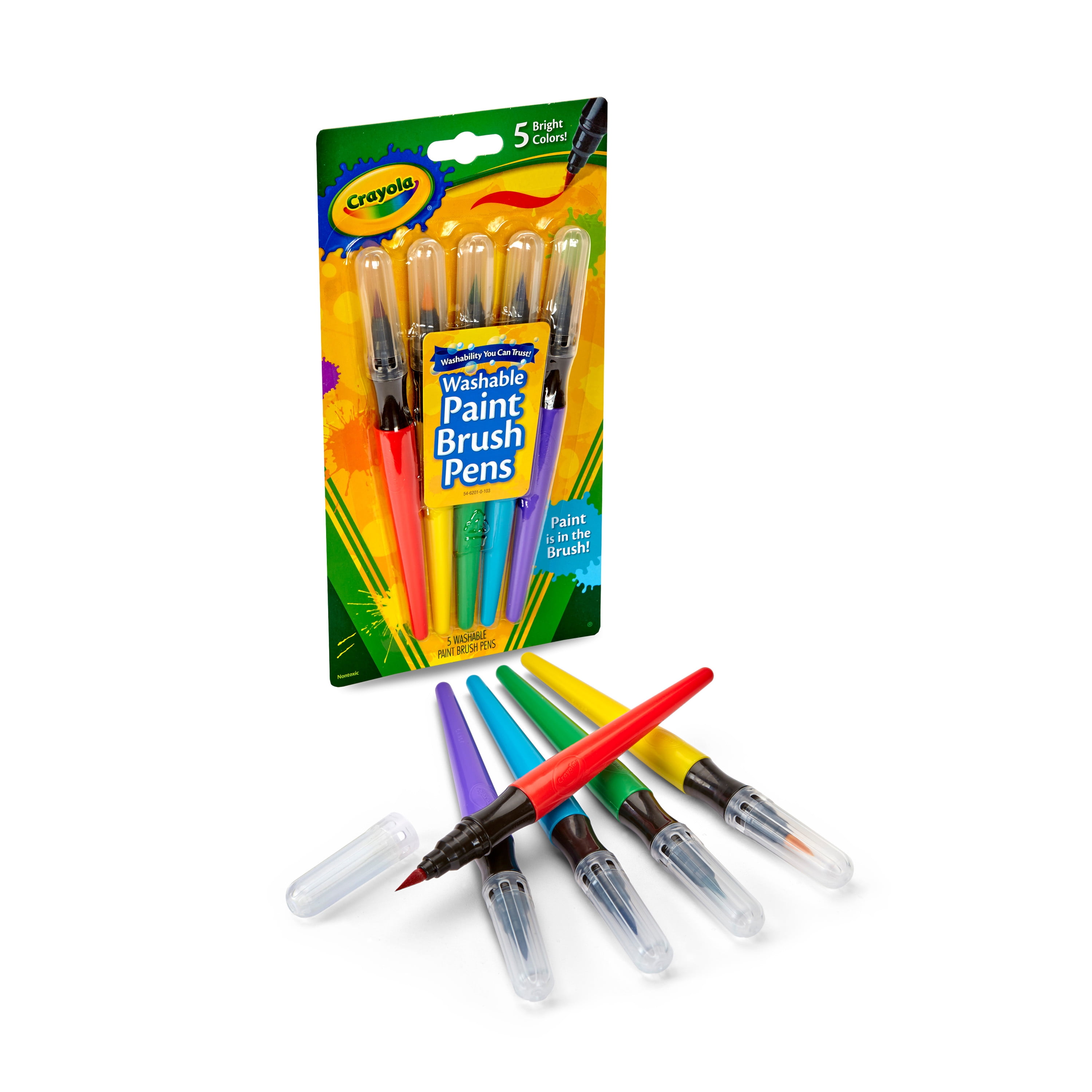 Crayola No-Drip Non-Toxic Paint Brush Pen Set, Assorted Color, Set of 5