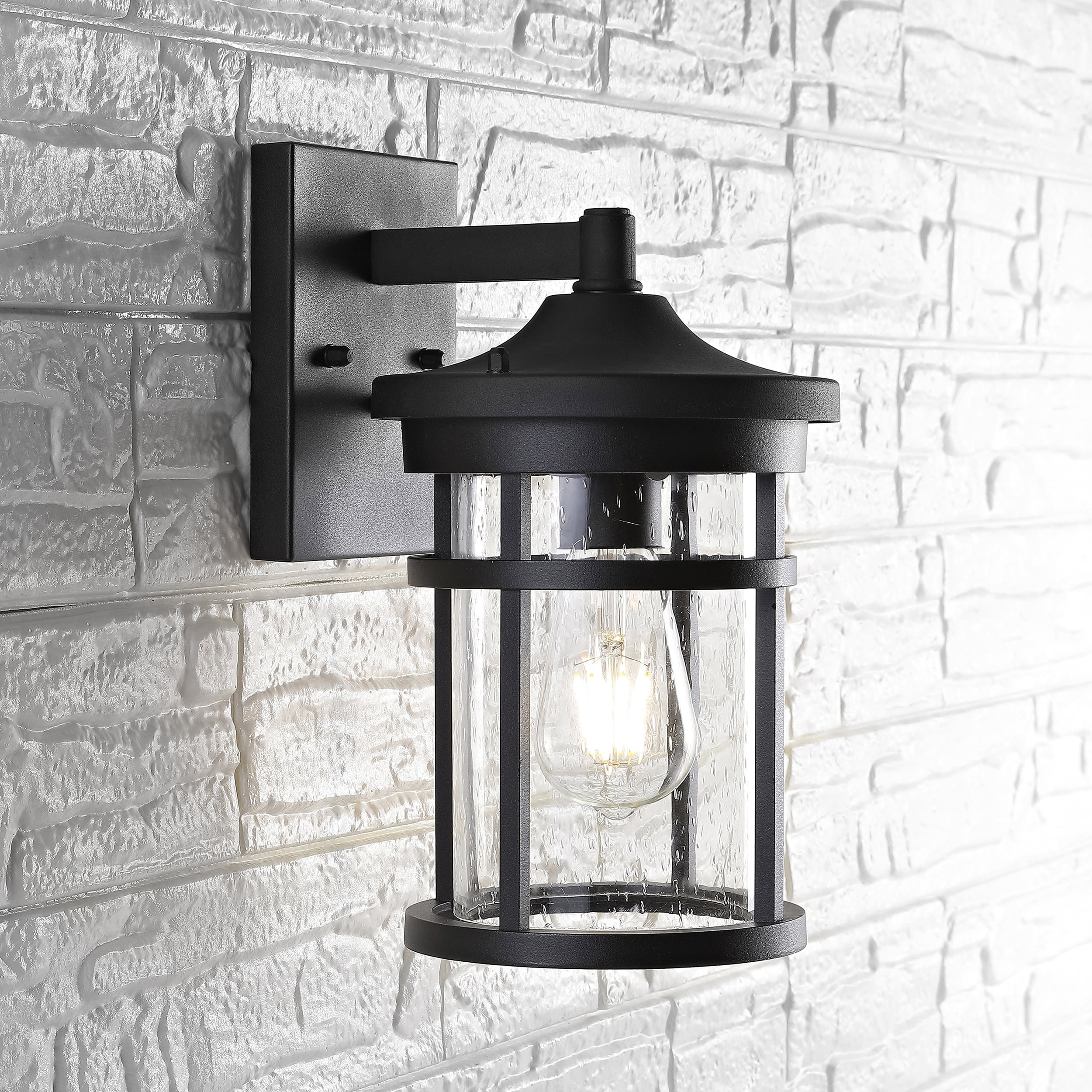 SAFAVIEH Senta LED Black Aluminium Outdoor Wall Sconce with Clear Glass Shade