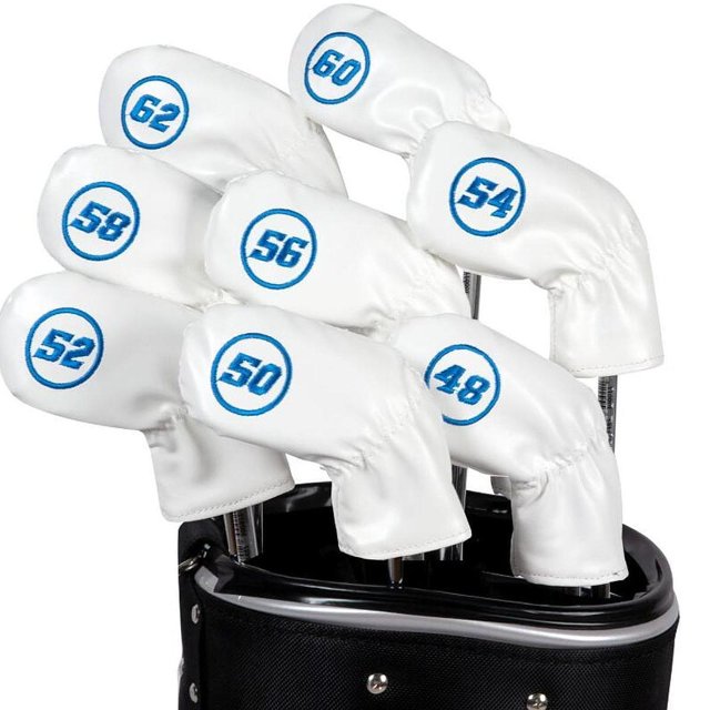 DYNWAVECA 8Pcs Golf Iron Club Head Covers Embroidery Golfer Gift with Degree Protector White