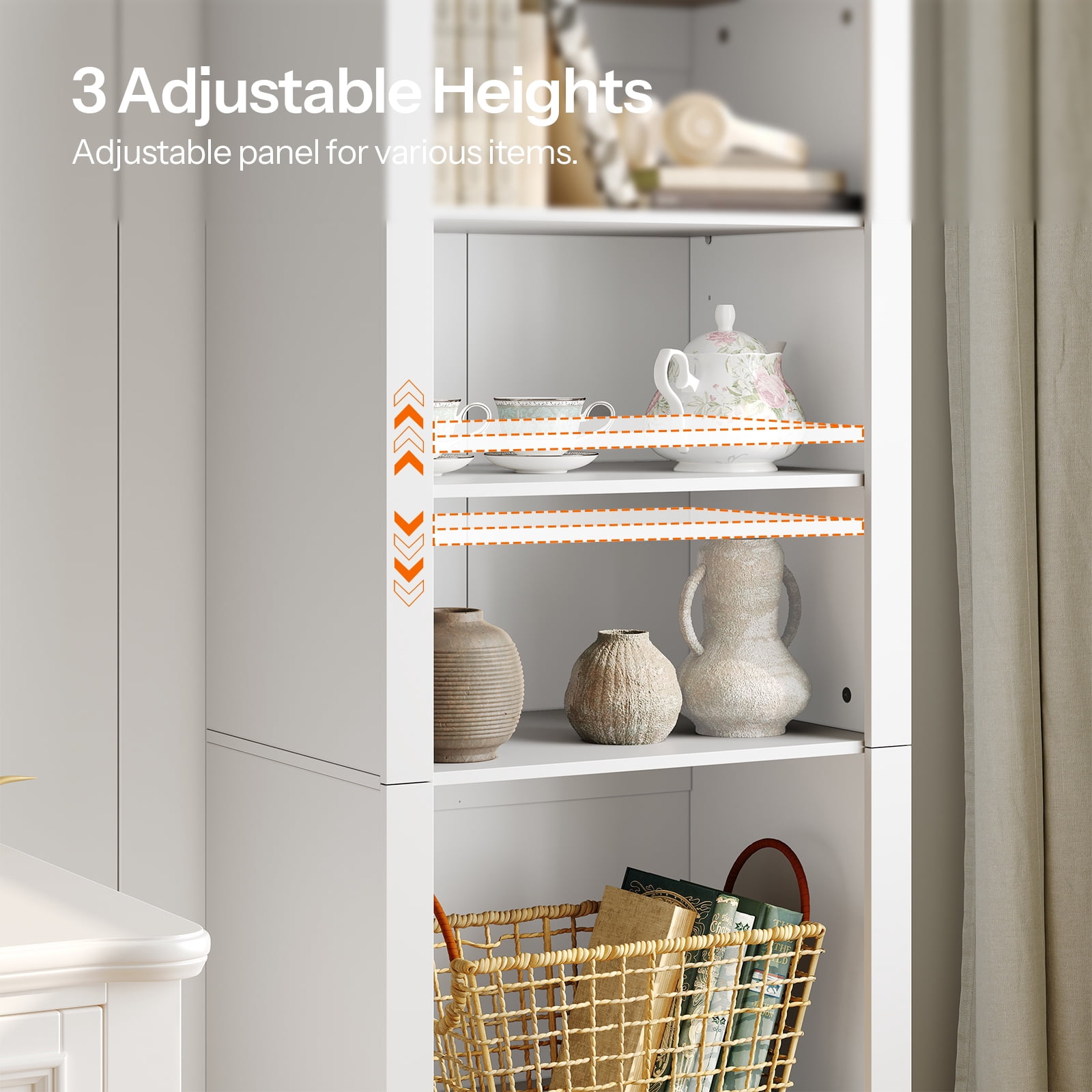 HOOBRO 6-Tier Arched Bookcase with File Drawer & Adjustable Shelves, White