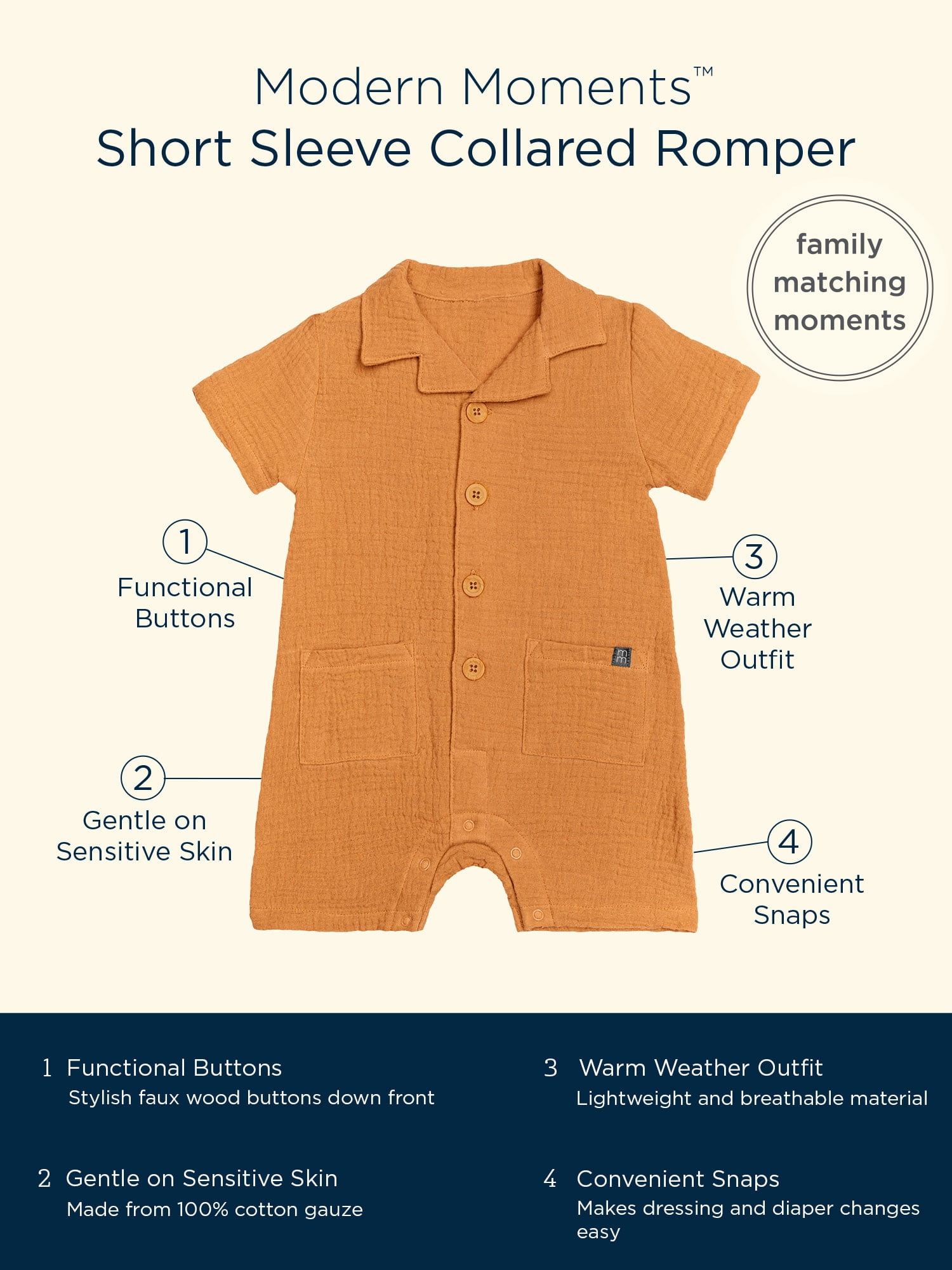 Modern Moments by Gerber Baby Boy Short Sleeve Collared Romper, Sizes 0/3 Months - 24 Months