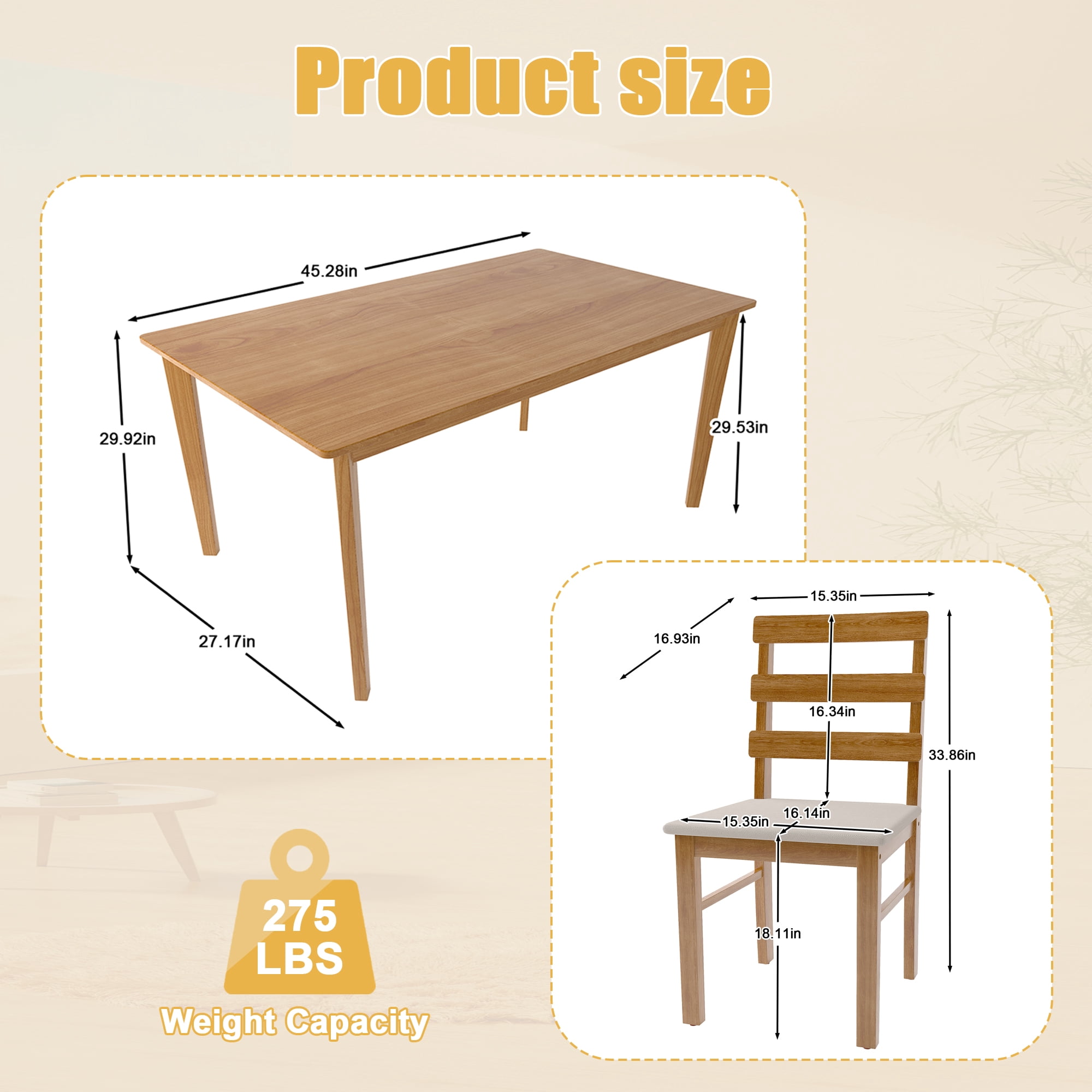 MOONMISS 5-Piece Modern Solid Wood Dining Set with 4 Chairs&Rectangle Table for Dining Room,Kitchen-Wood