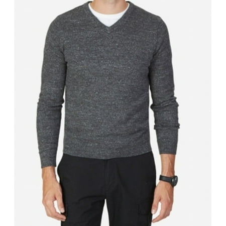 Nautica NEW Charcoal Gray Mens Size Large L V-Neck Marled Knit Sweater