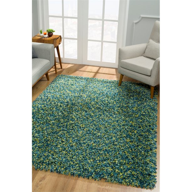 Pemberly Row 5x7 Shaggy High Pile Fluffy Area Rug in Teal