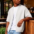 thumbnail image 7 of Hogleaql Mens Waffle Textured Cardigan Sweater Button V Neck Knit Open Front Cardigan Short Sleeve Lightweight Workout Soft Fashion Outwear White L, 7 of 7