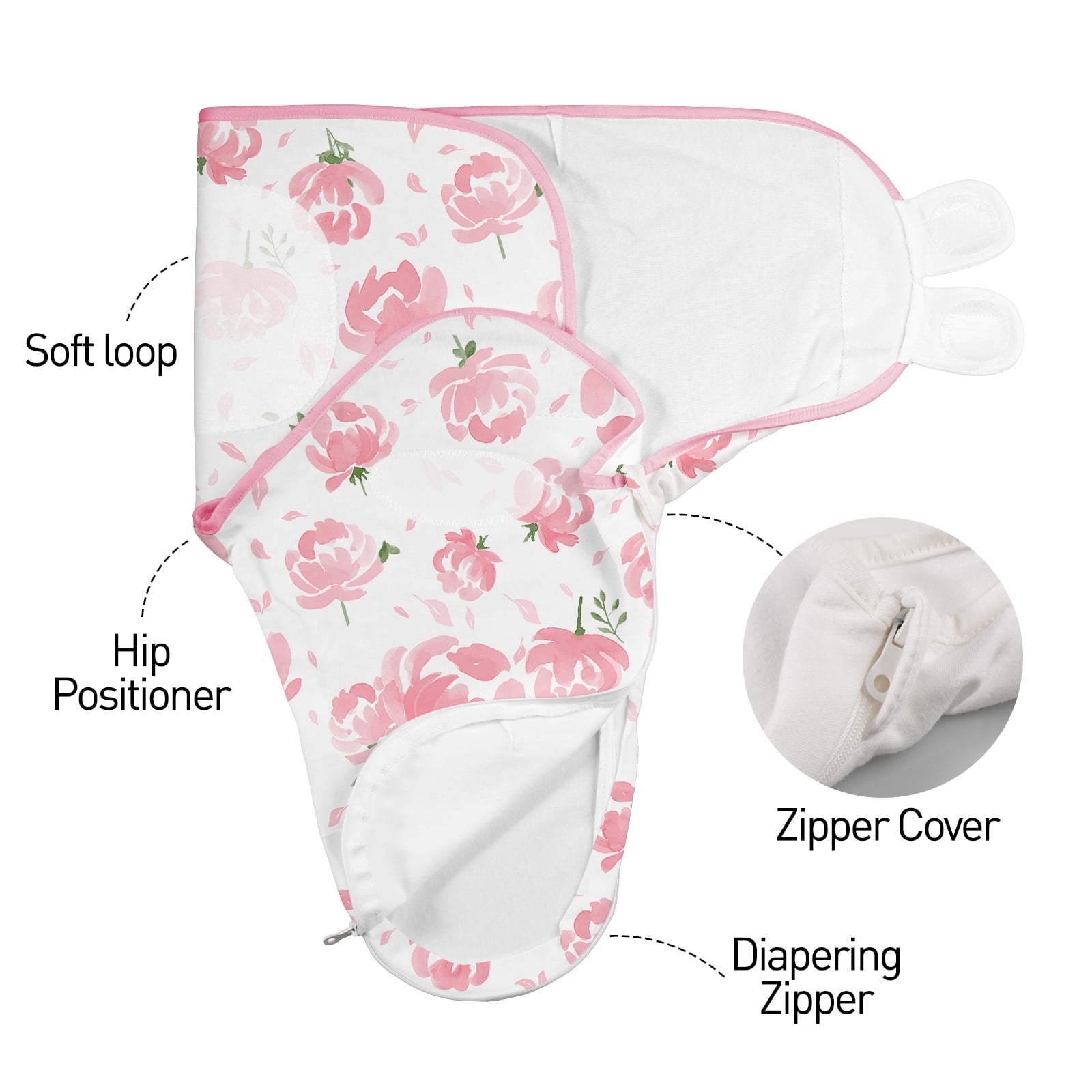 Gllquen Baby Swaddle Sleep Sacks with Zipper for 0-3 Months Newborn Girls Pink Floral, 3 Pack