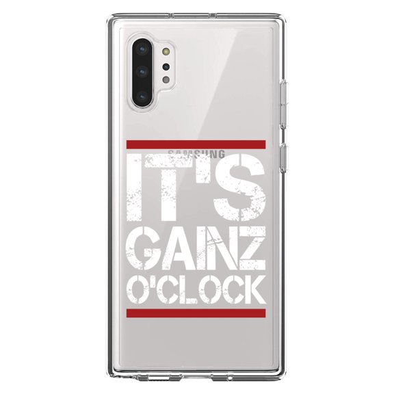 DistinctInk Clear Shockproof Hybrid Case for Galaxy Note 10 PLUS (6.8" Screen) - TPU Bumper Acrylic Back Tempered Glass Screen Protector - It's Gainz O'Clock Working Out