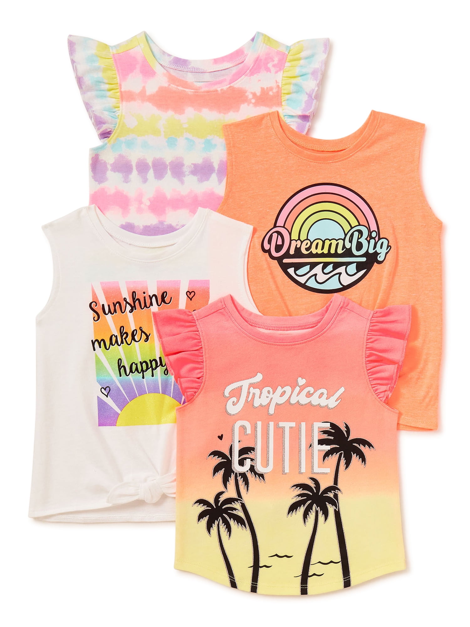 Garanimals Baby & Toddler Girl Graphic Sleeveless Tops Multipack, 4