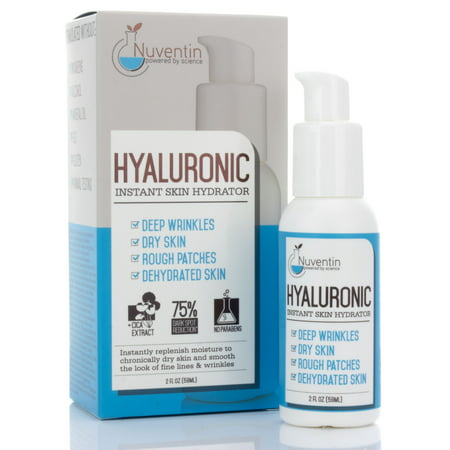 2oz Nuventin Hyaluronic Serum for Wrinkles, Sagging Skin, Rough Spots, and Dry Skin.  Anti-aging serum with Retinol, Hyaluronic Acid, Cica, Ferulic Acid, and