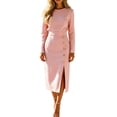 thumbnail image 2 of Elegant Long Sleeve Solid Color Fit And Midi Dress With Button Details For Autumn, 2 of 2
