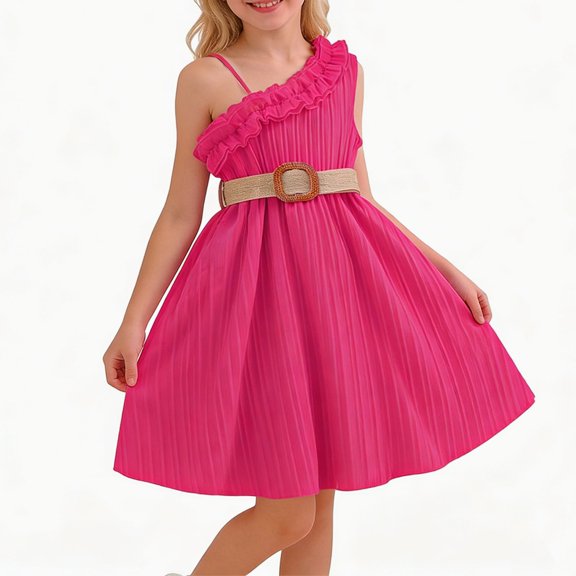 Girls Off Shoulder Dresses Size 8 Cute Casual Ruffle Hem Summer Dress Aline Beach Vacation Outfits Hot Pink, 9 Years