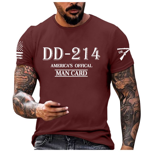 Xdzjlr T-Shirt pour Homme 214 Anciens Combattants Imprimé Col Rond Manches Courtes Haut d'Anciens Combattants Retraités T-Shirt Mode Homme,P