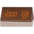 thumbnail image 1 of Despertador digital Pantalla de tiempo LED 3 configuraciones Temperatura húmeda Reloj electrónico de madera (marrón),11 Feliz Sencillez, 1 of 4