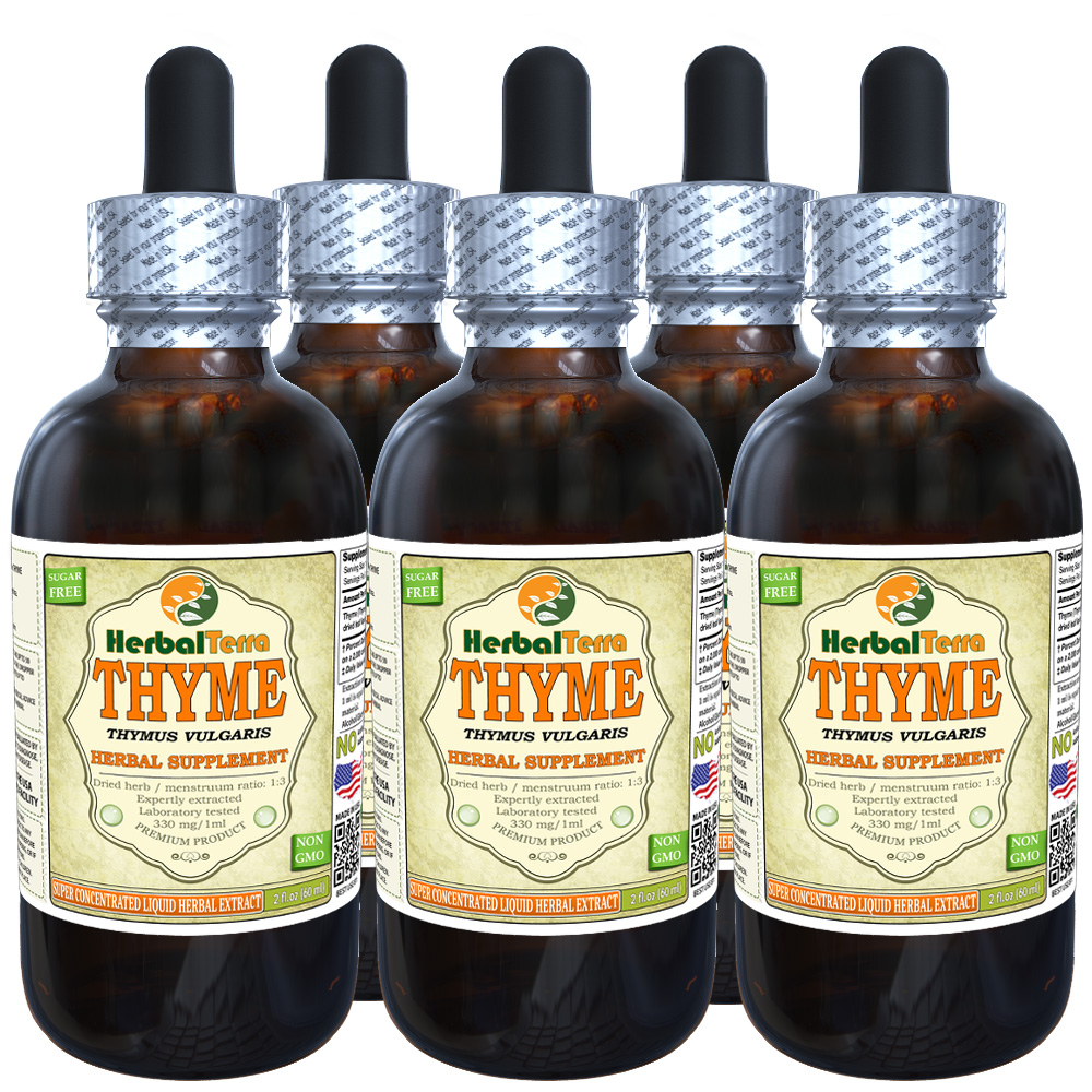 Thyme (Thymus Vulgaris) Tincture, Organic Dried Leaves Liquid Extract (Herbal Terra, USA) 5x2 oz