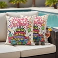 thumbnail image 4 of Happy Birthday Outdoor Waterproof Pillow Covers, Ribbon Cake Balloon Cartoon Decorative Square Throw Pillowcase Sofa Cushion Sham for Patio/Couch/Chair, 20"x20" 2 Pack, 4 of 8