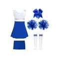 thumbnail image 2 of inlzdz Girls Cheerleading Outfit Cheer Leader Costume Kids Shiny Dance Dress with Shorts Hair Tie Pom B Royal Blue 14, 2 of 5
