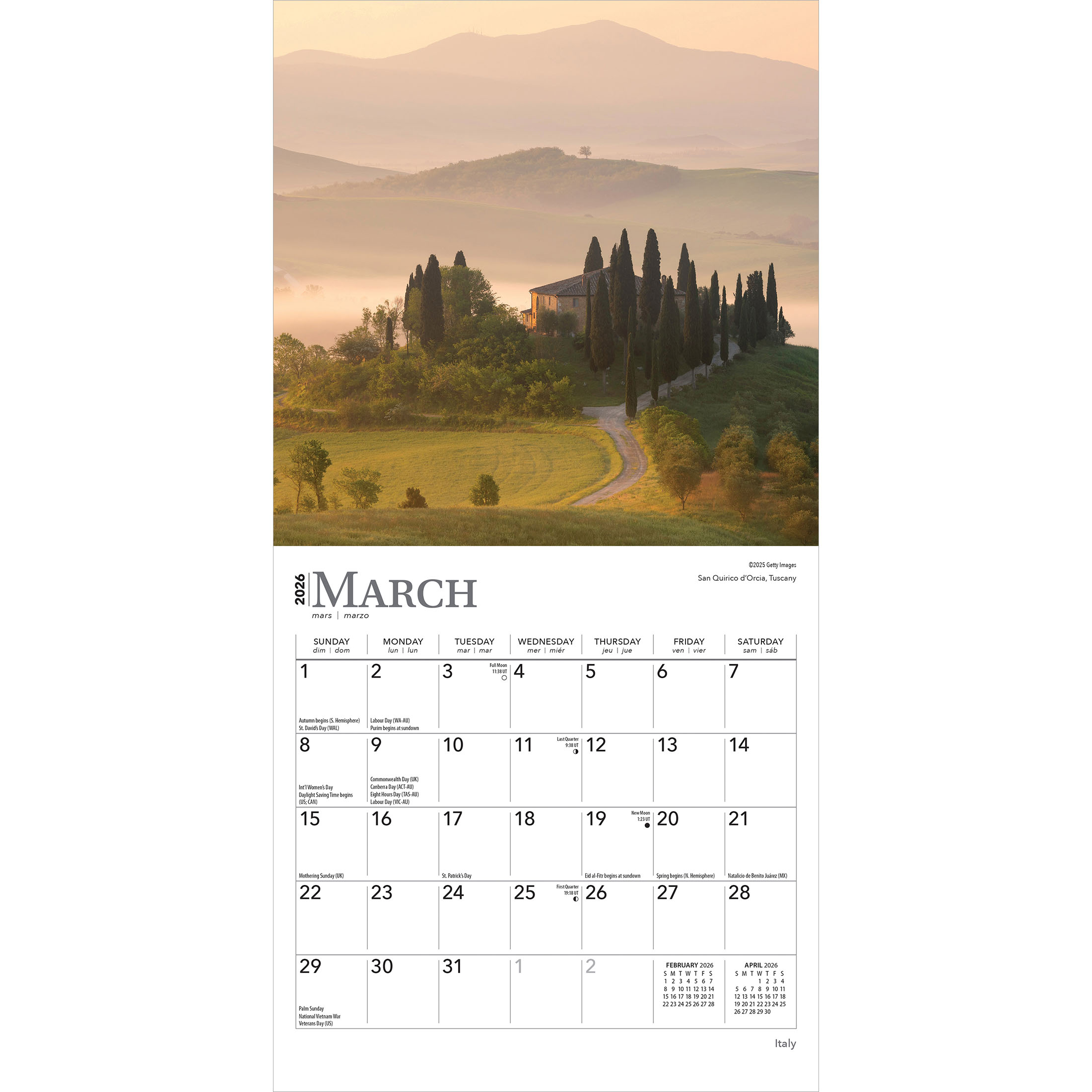 Italy | 2026 7x14" (Hanging) Monthly Mini Wall Calendar | BrownTrout