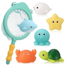 sixwipe 6PCS No Hole No Mould Baby Bath Toys with Net,Mould Free Bath Toys for 1 2 3 4 Year Olds Toddler Kids Swimming Pool Toys Anti-mould Sea Animals Water Toys for Boys Girls