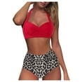 thumbnail image 2 of Pompotops Women Vintage Swimsuit Two Piece Retro Halter Ruched High Waist Print Bikini Set S-2XL, 2 of 7