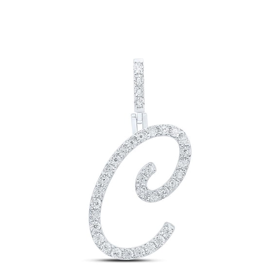 925 Sterling Silver Genuine Diamond Women's Script Font Initial C Pendant 1/8 CT