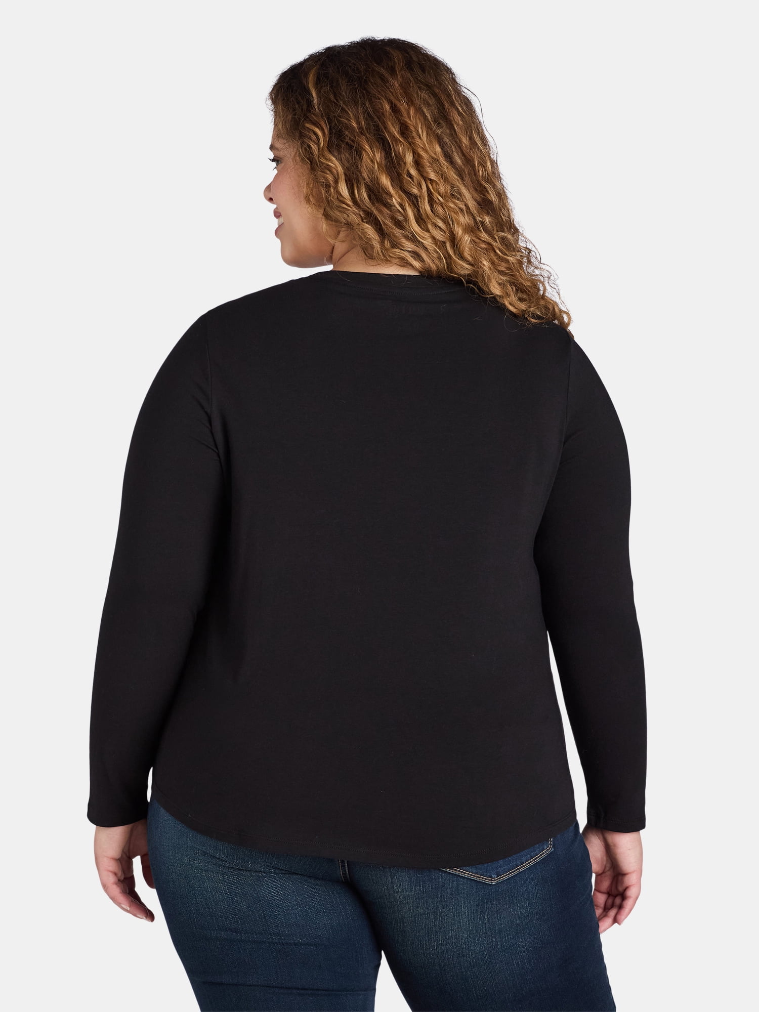 Terra & Sky Women’s Plus V Neck Tee with Long Sleeves, Available in 1 and 3-Packs, Sizes 0X-5X
