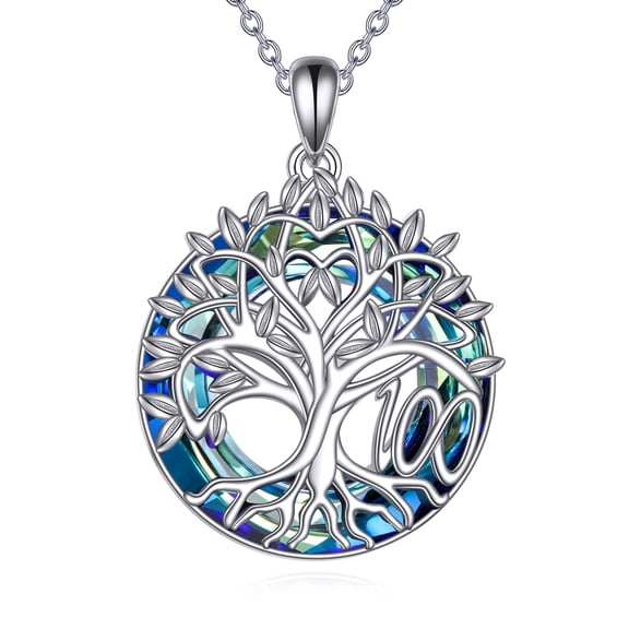 S925 Sterling Silver 100th Birthday Gifts Necklace for Grandma Sterling Silver Tree of Life Necklace with Blue Crystal Mothers Day Christmas Jewelry Gifts for Mother Women Wife (100th)
