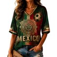 thumbnail image 2 of Mexico 2026 Soccer Cup Fan Jersey for Women, V-Neck Short Sleeve T-Shirt with Flag Color & Soccer Graphic Print, Breathable Casual Sports Tee Pullover Top, 1 PC Wine S, 2 of 5