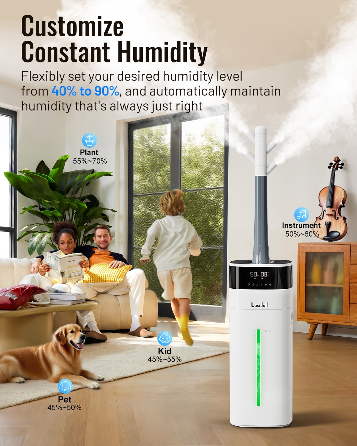 Large Room Humidifier, Cool & Warm Mist, 20L/5.3Gal Whole House Humidifier with Essential Oil Diffuser, Extended Tube, Covers up to 2000 Sq ft White