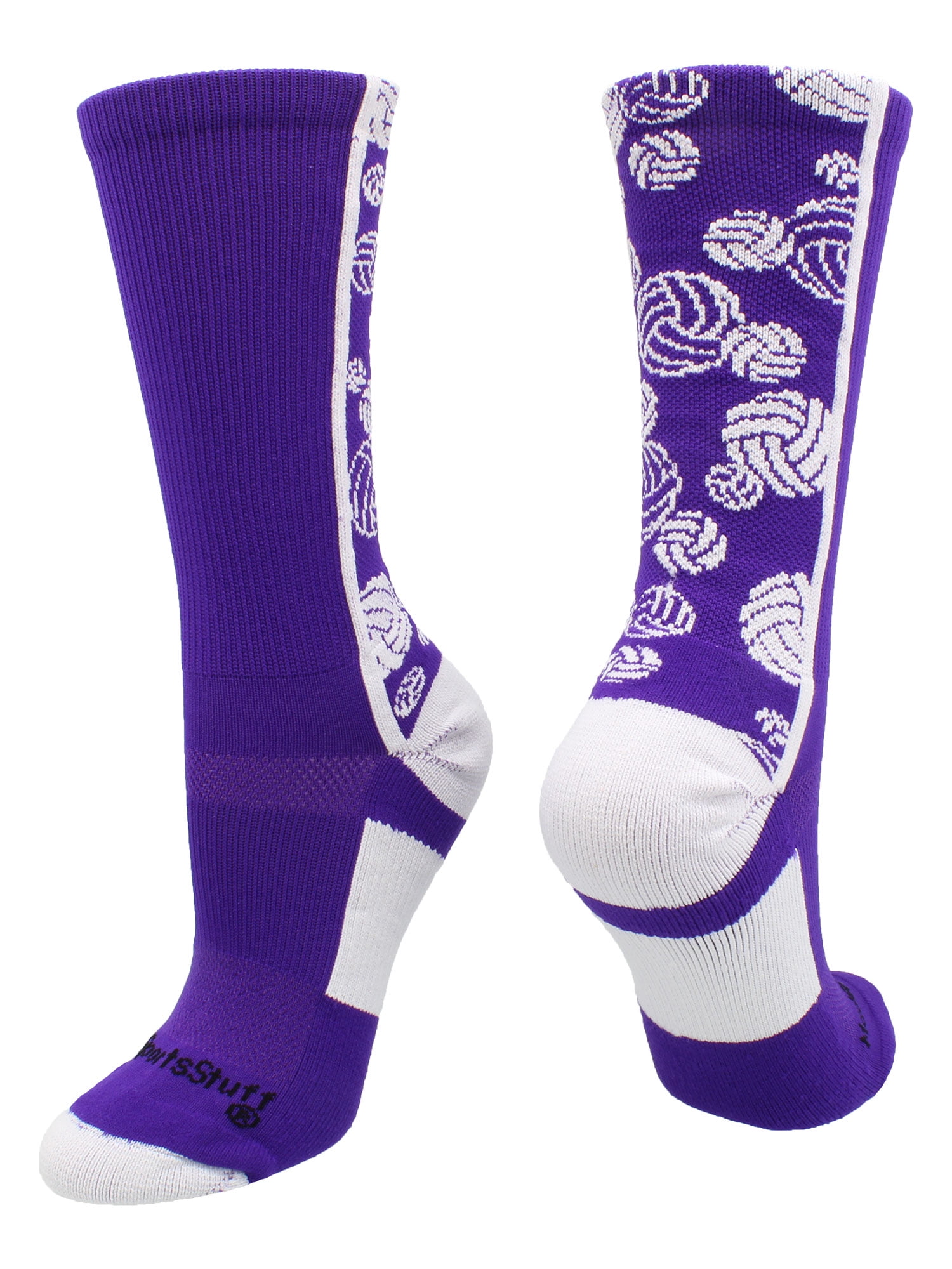 MadSportsStuff Crazy Volleyball Logo Crew Socks (Purple/White, Large) Purple/White,Large
