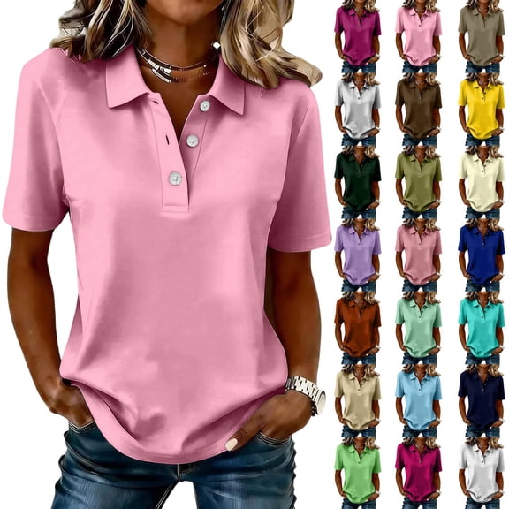 Polos Golf Shirts Womens Short Sleeve Collared Shirt Quick Dry Tennis Work Athletic Tops Pink S