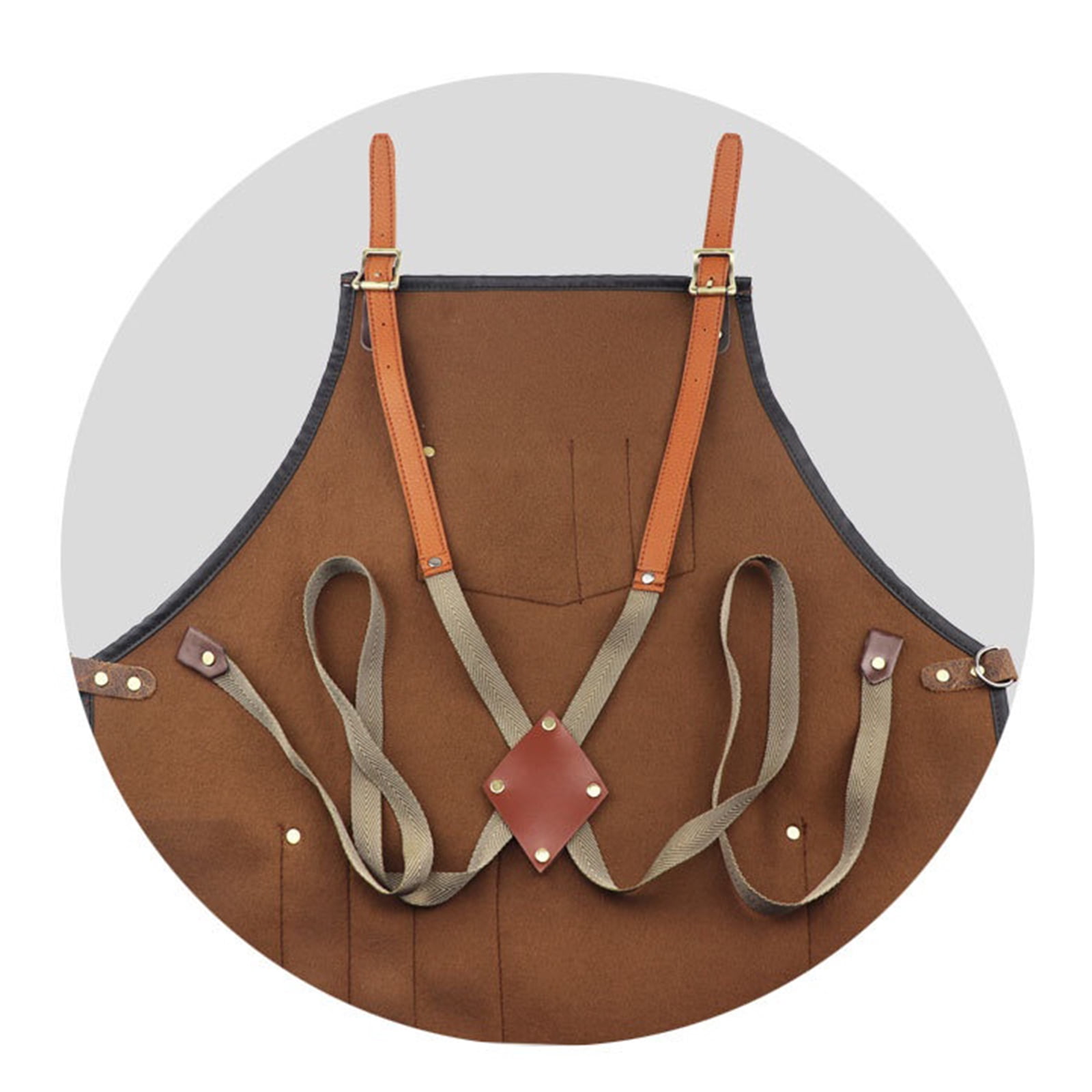 Apron for Men Women Waterproof Leather Apron with Pockets Cross-Back Straps for Kitchen BBQ Cooking Barber Barista Apron Handworking