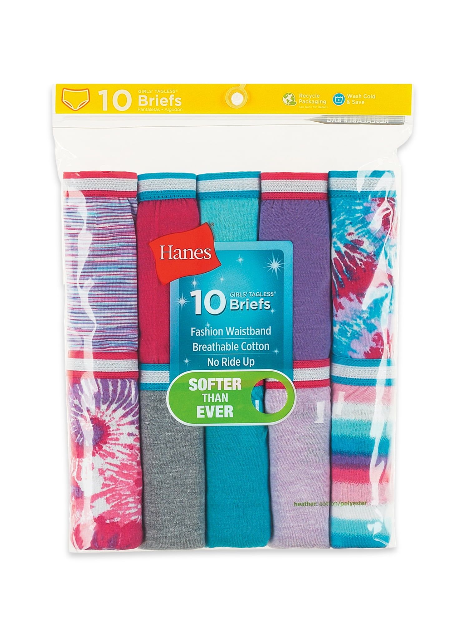 Hanes Girls Underwear, 10 Pack Tagless Hipster Heart Panties Size 16  #1660-U9835-GU 16