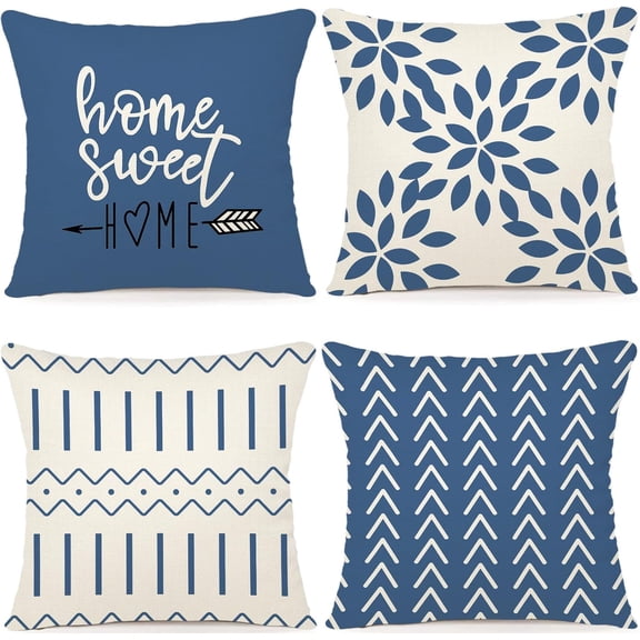 YCOLL Pillow Covers 16x16 Set of 4, Modern Sofa Throw Pillow Cover, Decorative Outdoor Linen Fabric Pillow Case for Couch Bed Car,Light Blue
